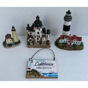 Light House Collector Items 1 Sign 3 Shelf Figurines Small Assortment Lot Of 4